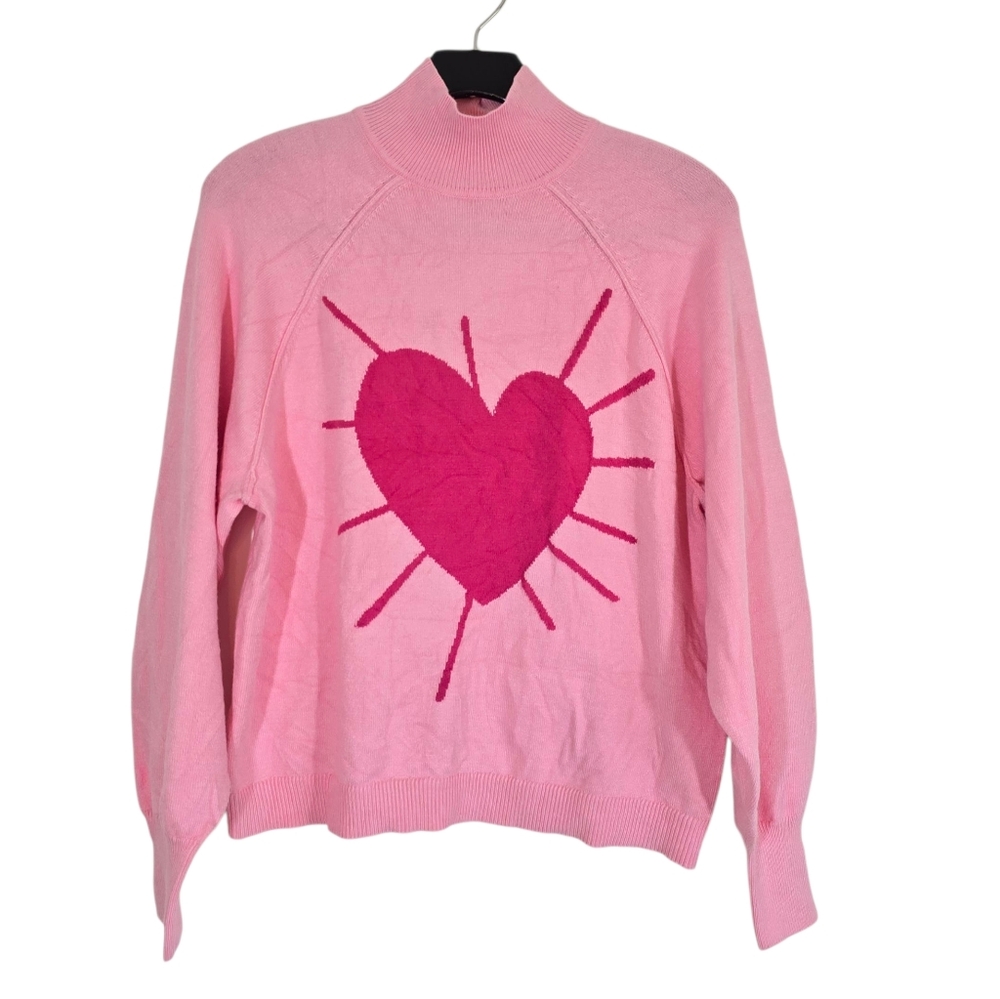 XOKR Kerri Rosenthal Pink Heart Mockneck Sweater XS NWT New